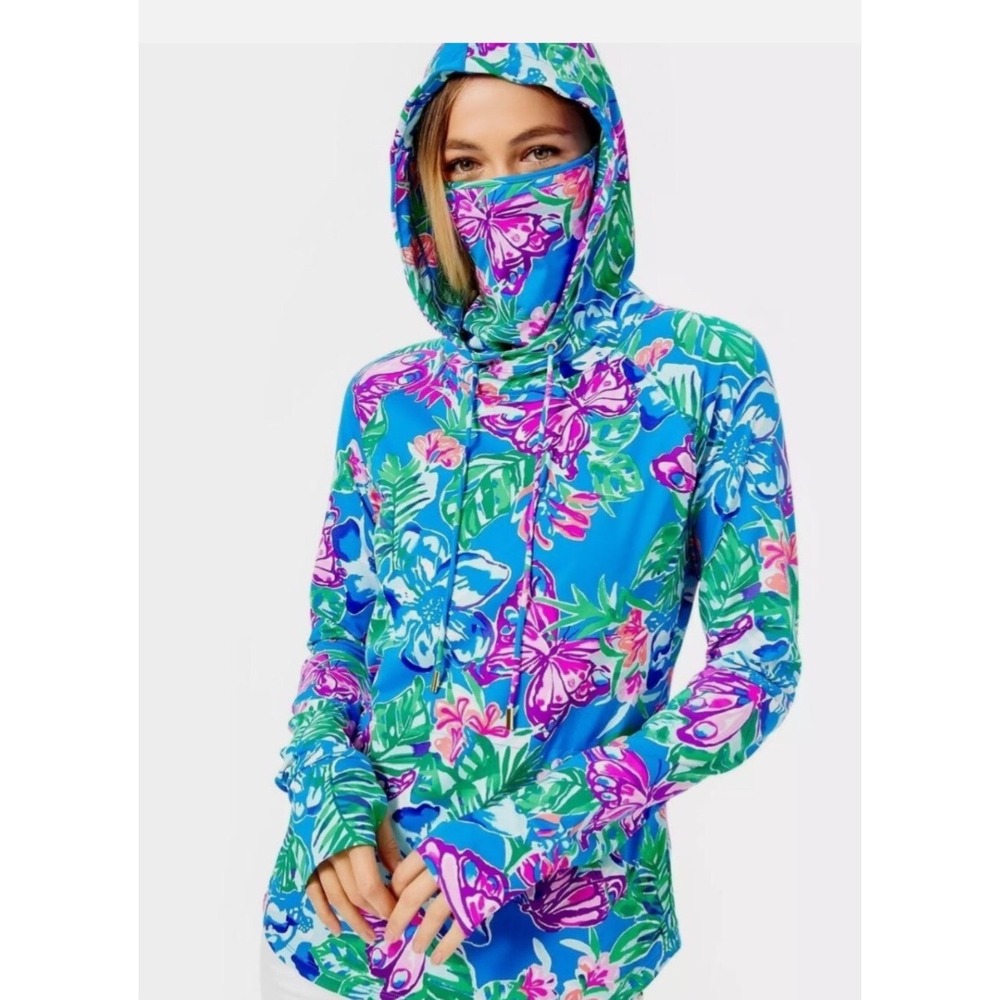 Lilly Pulitzer Fly Away With Me UPF 50+ Meryl Nylon Face Mask Hoodie Small